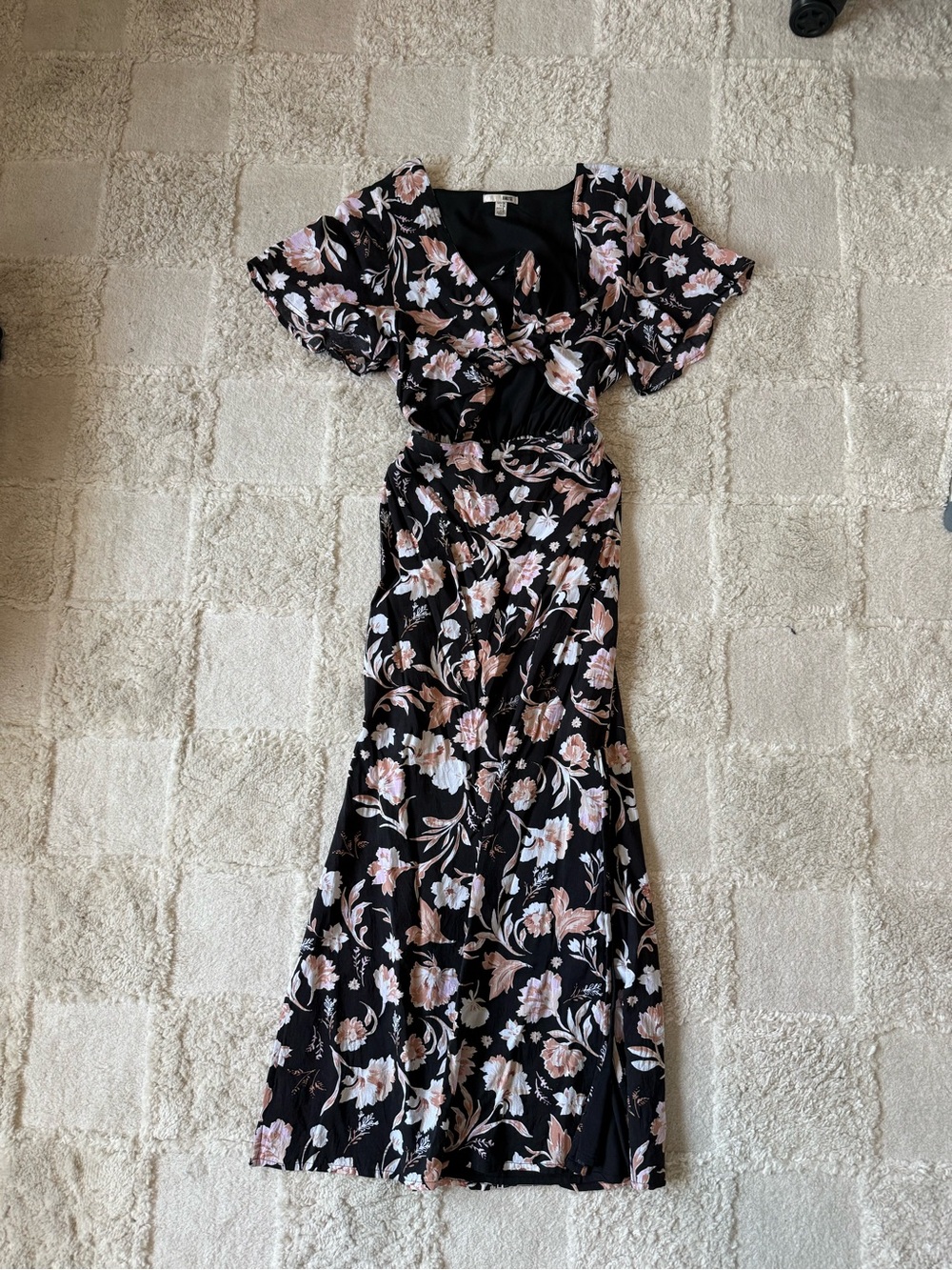 Muse Black Midi Dress with Blush and Cream Floral Print